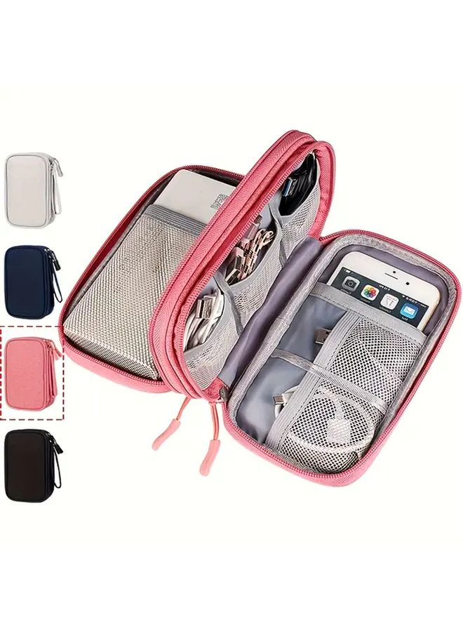 Black Portable Cable Storage Bag Multi Compartment Travel Case For Cables Chargers - Image 1